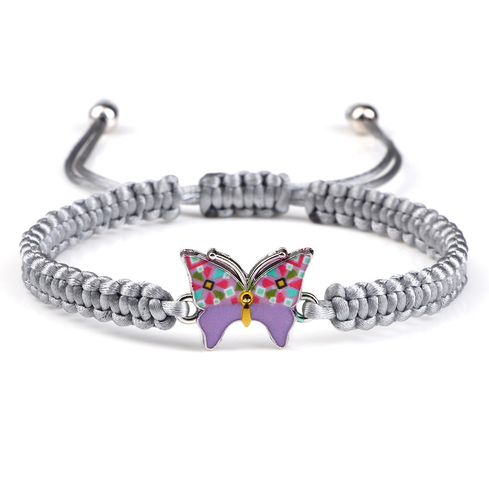 Handmade Braided String Bracelet For Women Blue Butterfly Pendant Adjustable Charm Bracelets&Bangles Girl Jewelry: Imitation Rhodium Plated