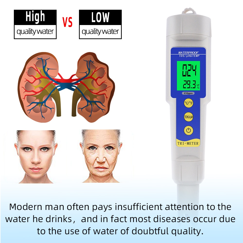 TDS PH Meter Temperature Tester pen 3 In1 Function Conductivity Water Measurement Tool TDS&EC Tester 20%