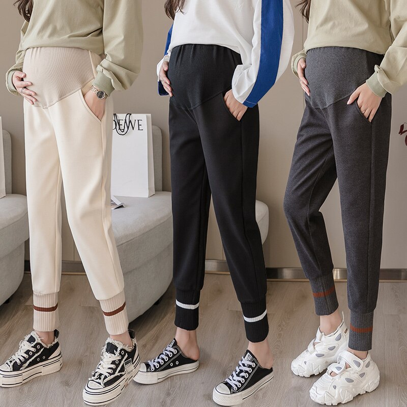 Autumn Winter Thick Woolen Maternity Trousers Elastic Waist Straight Pants For Pregnant Women Casual Clother Pregnancy Wear