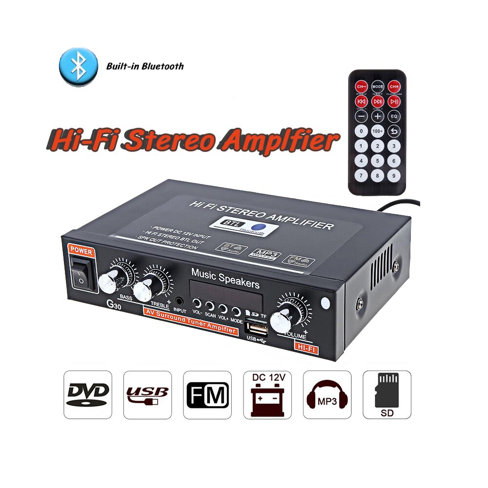 DC12V bluetooth 2 Kanal Auto Verstärker Audio- Stereo LCD Digital Anzeige Auto Audio- Verstärker Subwoofer Hallo-fi Hause Verstärker