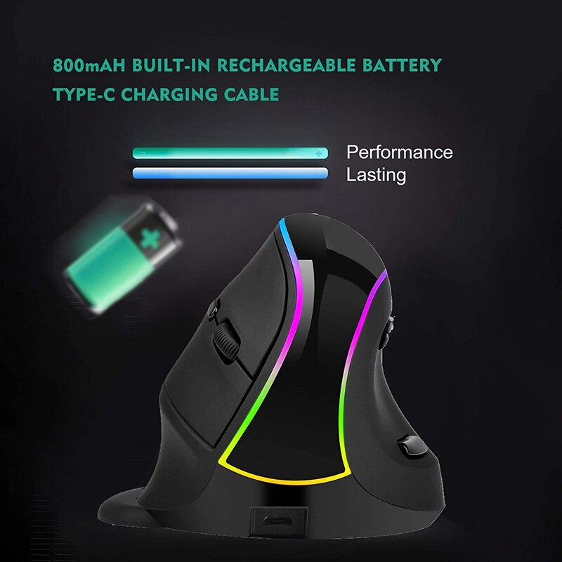 Ergonomics Vertical Mouse Wireless Gaming Mouse Rechargeable Rgb Led Backlit Hand Mice for Computer