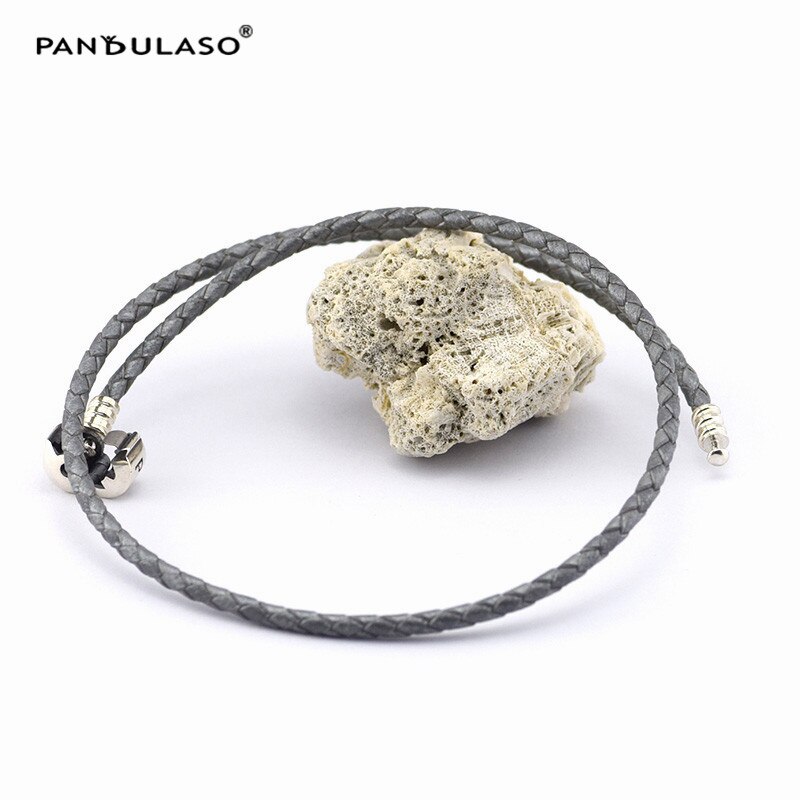 Cor cinza pulseira de couro com fecho de prata esterlina se encaixa europeu encantos & contas mulher diy jóias pulseiras