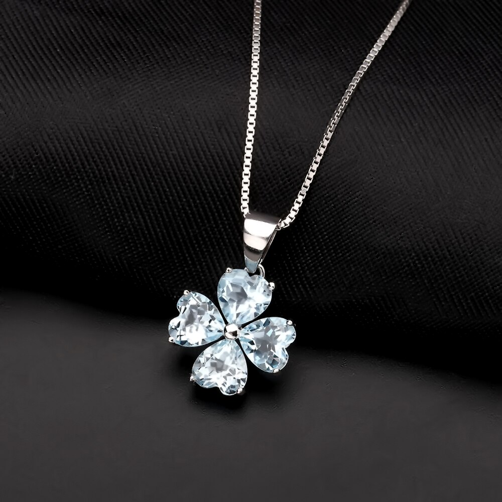 Edelstein der Ballett Edlen Schmuck 3.31Ct Natürliche Sky Blue Topaz 925 Sterling Silber Clover Halsketten & Anhänger Für Frauen