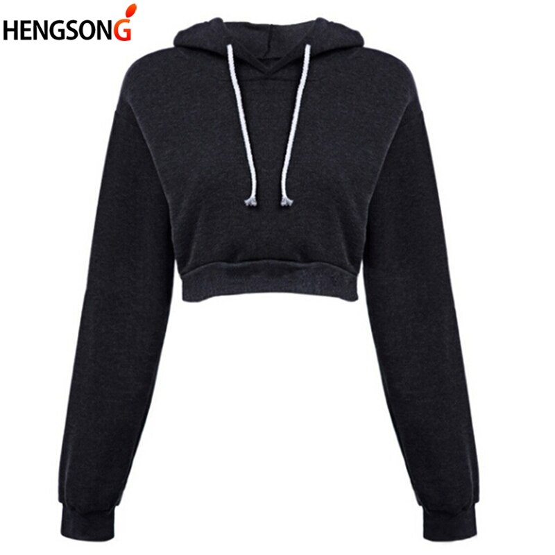 Delle Donne Outdoor Corsa E Jogging Felpa Delle Donne di Modo di Sport Corta Manica Lunga Ombelicale Top Delle Signore Felpa Pullover: XL / black