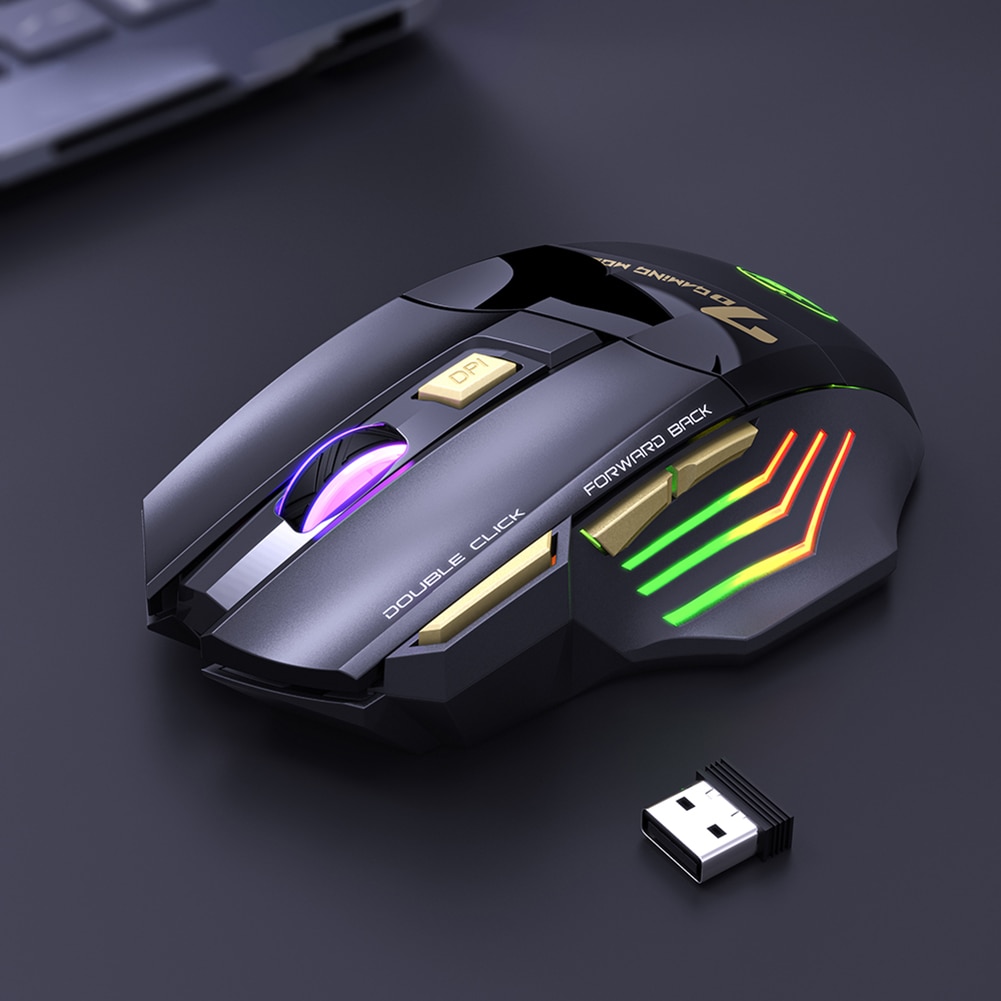 2.4GHz Wireless RGB Mouse Adjustable DPI 7 Keys Ergonomic Silent Gaming Mice for PC Gamer Mute Mouse Laptop Accessories