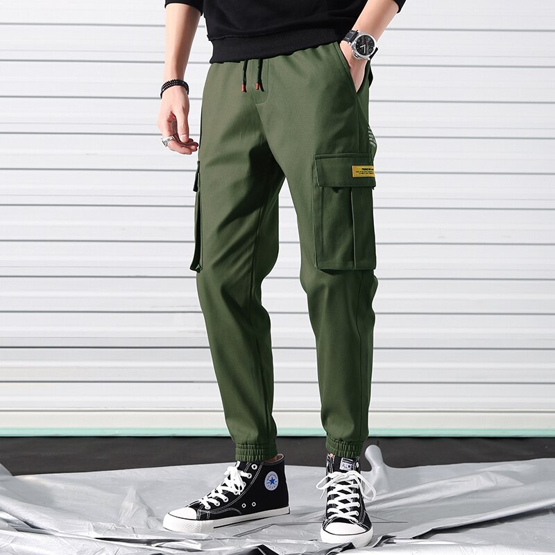 Singleroad joggers mænd cargo bukser harem hip hop multi-pocket bukser mænd streetwear sweatpants casual bukser mand: Grønne bukser herre / Asiatisk-l