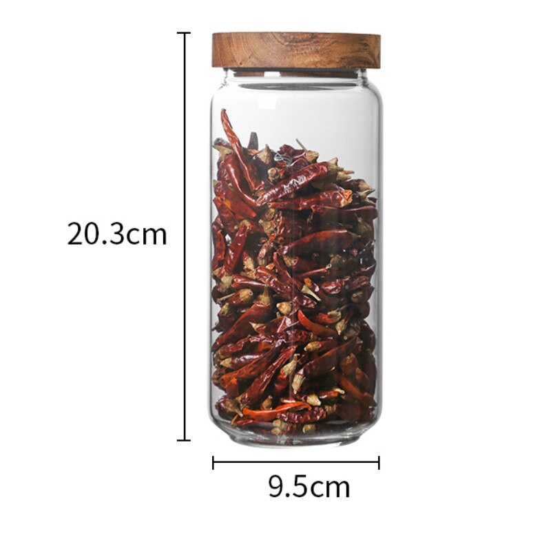 Envase hermético de vidrio con tapa de madera, frascos de botellas de almacenamiento para cocina, contenedor de alimentos, granos de té y café, contenedores de granos, ZM1013: 950ML