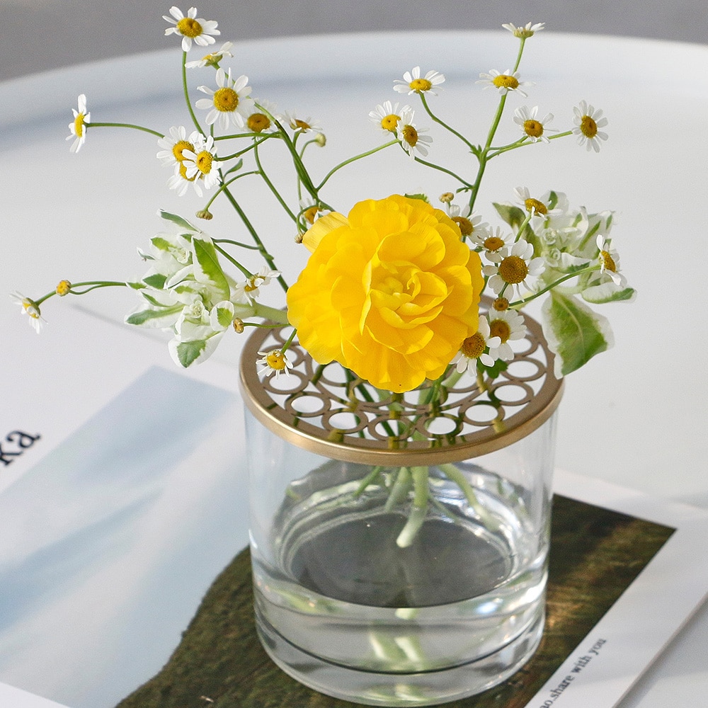 Moderne glasvase med metallåg vase blomstervaser til blomster boligtilbehør moderne nordisk dekoration hjem