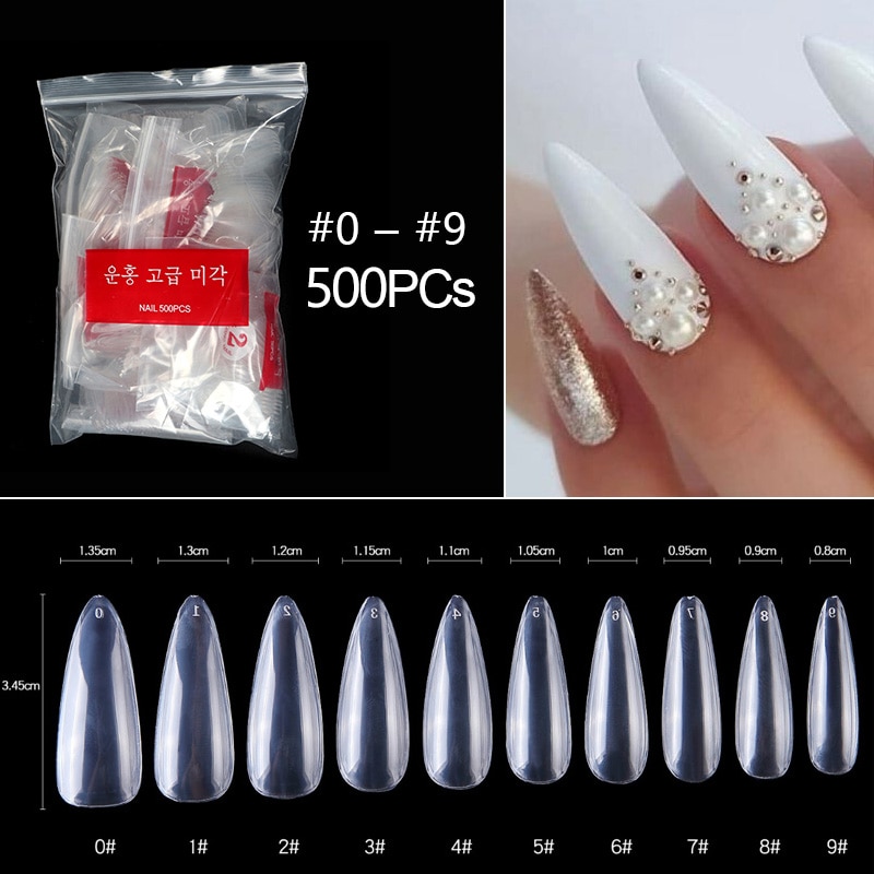 100/500 stk stiletnegle falske negle kunsttips natur klar farve fuld cover akryl diy negle extensions tryk på negle værktøj