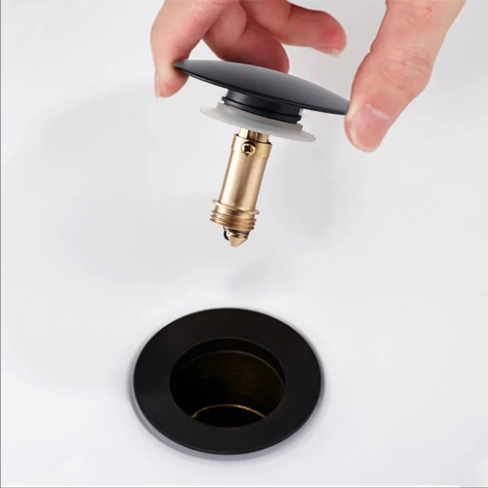 Sink Drain Plug Matte Black Basin Waste Pop Up Bathroom Sink Push Button Click Clack Plug For Kitchen Bathroom Sinks Bathtubs