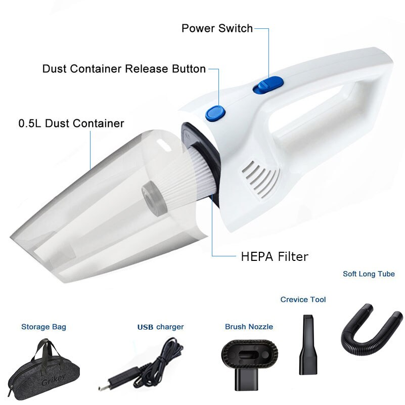Aspirateur Portable Sans Fil USB - Bleu Avec Accessoires - Pour Voiture Et Maison - Neuf