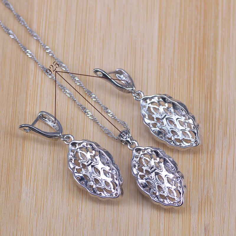 White Cubic Zircnoia Silver Color Bridal Jewelry Sets For Women Bracelet Earrings Necklace Pendant