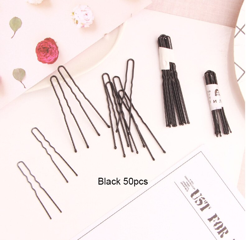 Moda meninas de cristal simulado pérola hairpins metal barrette clipe casamento acessórios para o cabelo nupcial diário penteado ferramentas design: black 50pcs