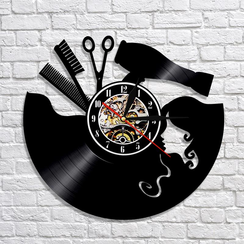 Reloj de pared con disco de vinilo para peluquería, dispositivo LED 3D de moderno para decoración del hogar, barbería y salón de belleza: B-NO LED Light
