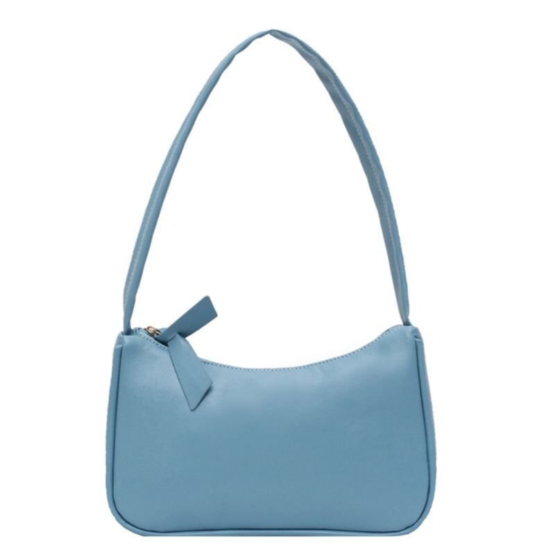 Kvinder pige retro underarm pu læder håndtaske skuldertaske baguette tote pung: Blå