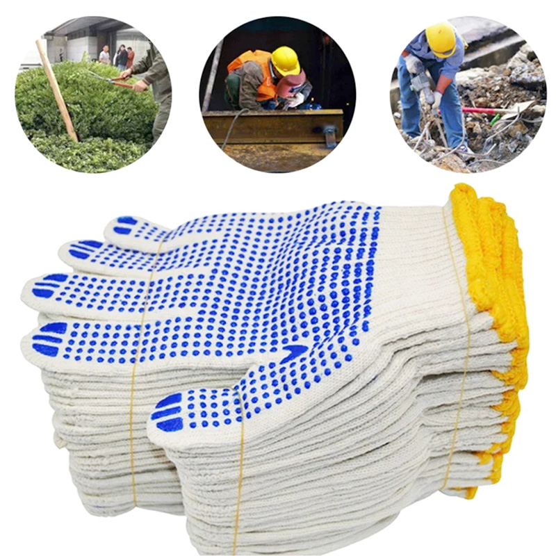 Guantes de algodón de goma blanca y azul, antideslizantes, resistentes al desgaste, goma engrosada, adecuados para el trabajo y la protección del trabajo, 1/2/5 pares