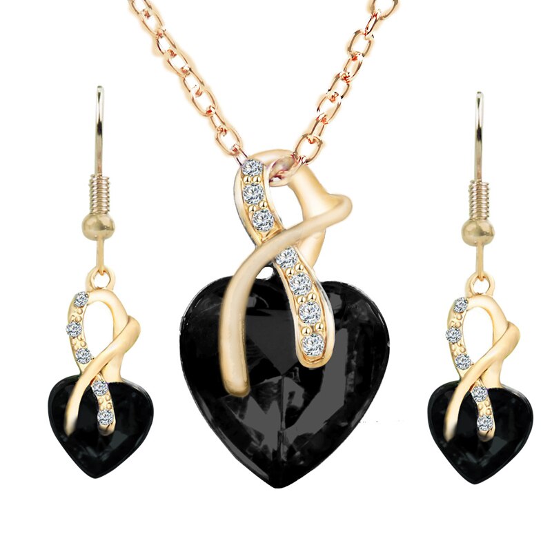 Austriaco di Cristallo Degli Orecchini Della Collana Set Del Cuore di Modo Waterdrop Del Rhinestone di Fascino Del Pendente di Colore Dell'oro Placcato I Monili Delle Donne: SM2062-4