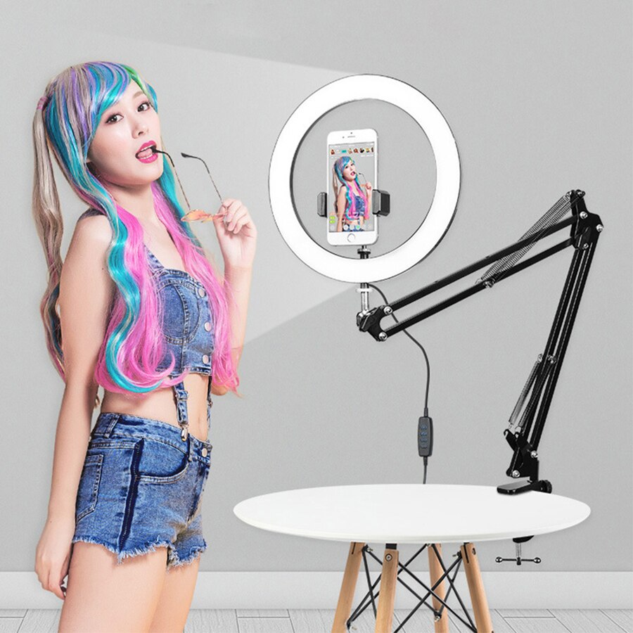 MAMEN Dimmerabile 10 pollici Selfie Led Anello di luce Video Fotografia In Studio di Illuminazione con il Desktop Da Tavolo Supporto Del Supporto Del Telefono Per Youtube Live