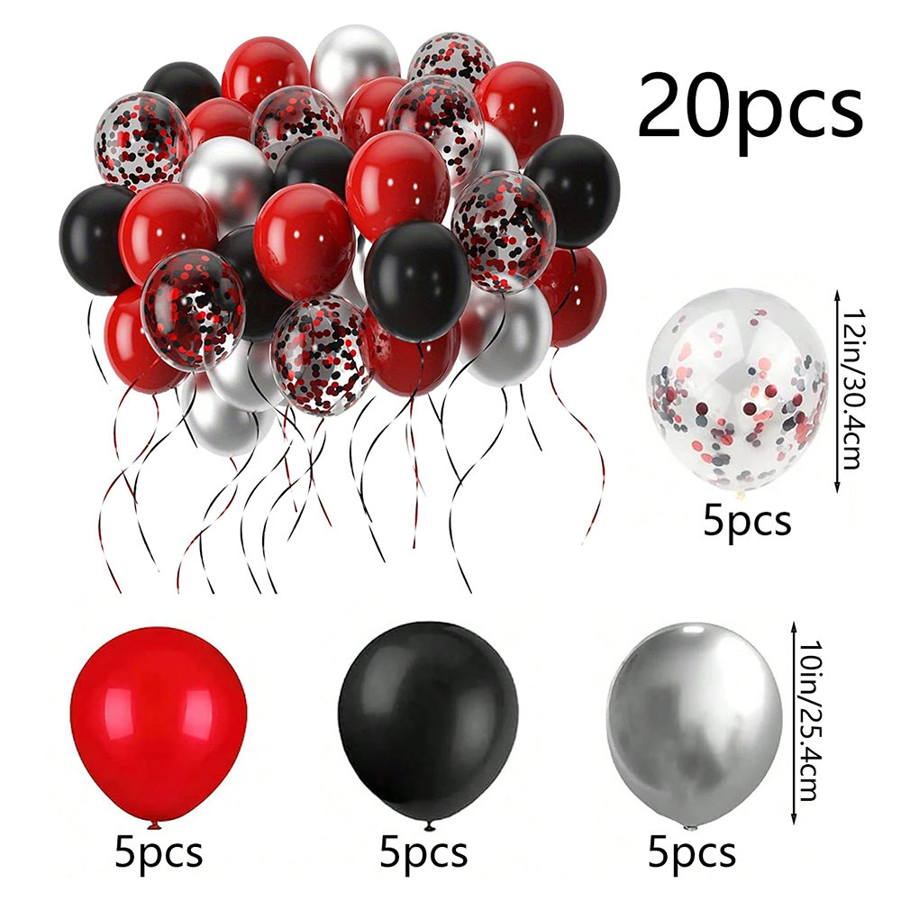 20/40 Uds. Globos de colores mezclados negros y rojos, globos de confeti de 12 pulgadas, juego de globos de decoración de boda y cumpleaños, aniversario D: LASER