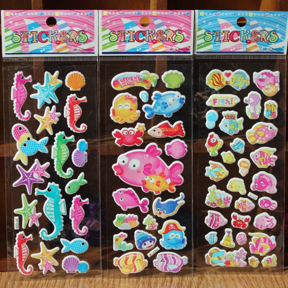 9 Stks/partij Onderwater Zee Vis Bubble Sticker 3D Puffy Foam Kinderen Notebook Stickers School Beloningen Kids Speelgoed Scrapbook