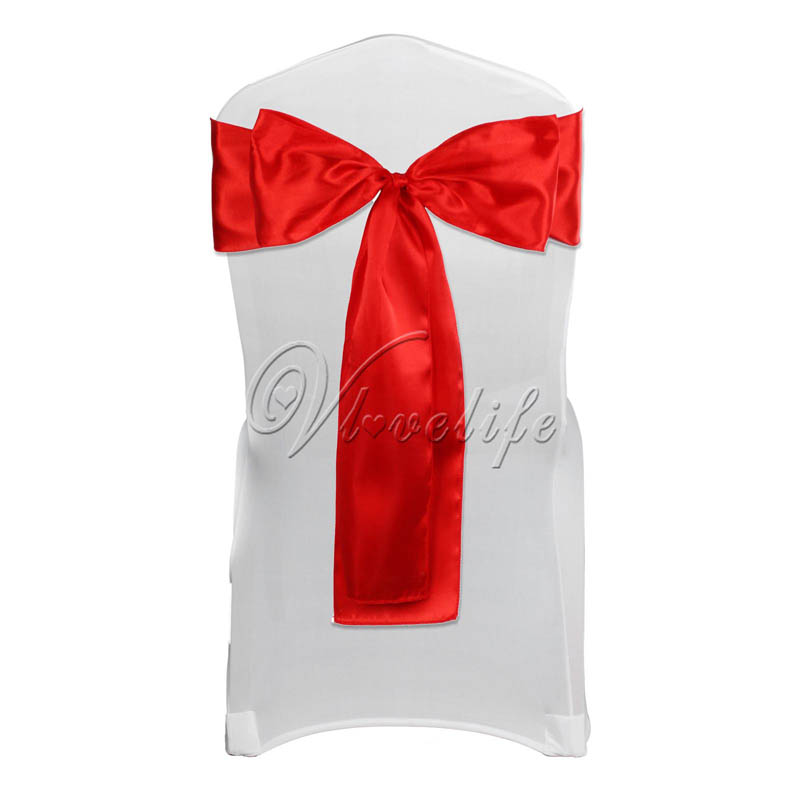 Satin stol sash sløjfe 6 "  x 108 " til banket bryllup fest banket sløjfer sommerfugl håndværk stole betræk dekoration: Rød