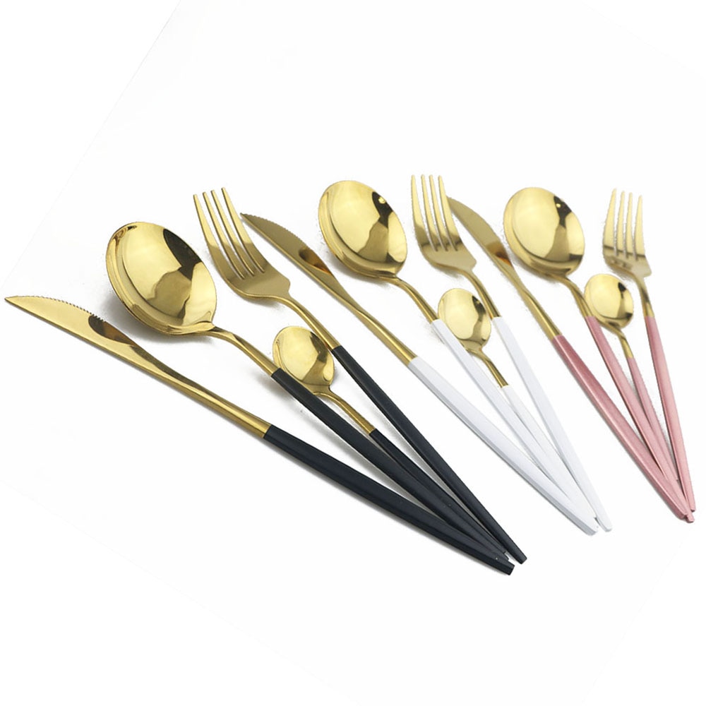 4 pièces/ensemble de couverts en or noir ensemble d'argenterie en acier inoxydable couteau fourchette cuillère ensemble de dîner Rose vaisselle couverts directe