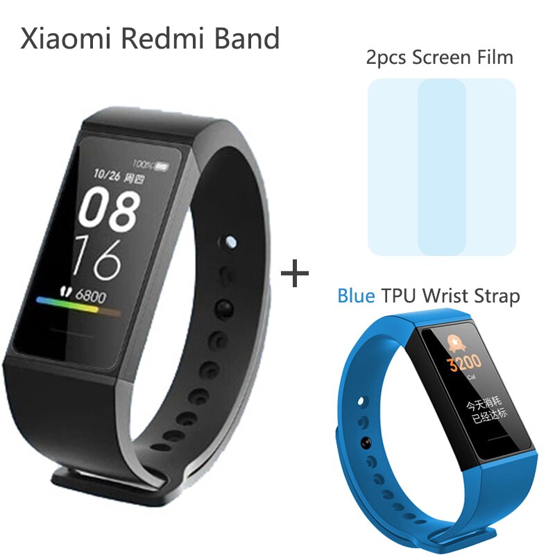 Original Xiaomi Redmi Band Smart Wristband Fitness Bracelet Multiple Face 1.08" Color Touch Screen 14days redmi smart band: Black n Blue Strap