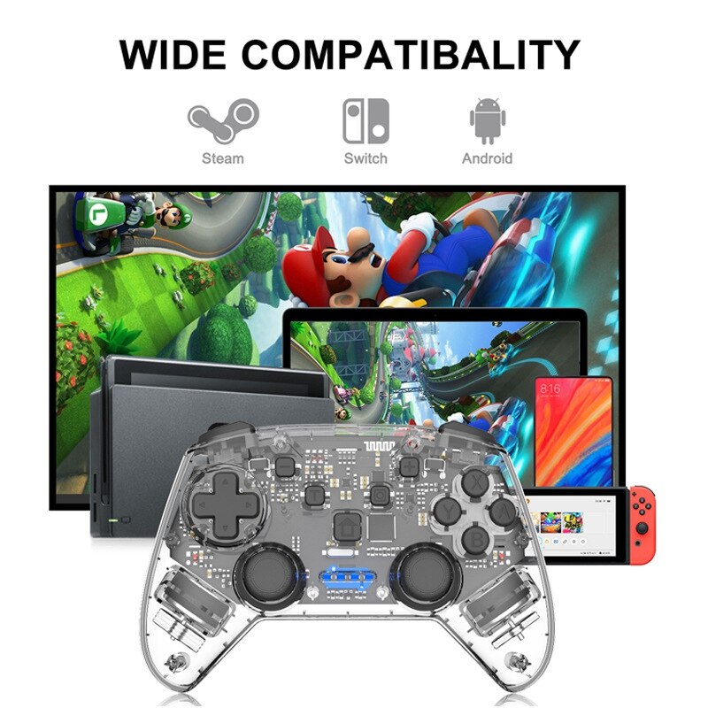 Transparent Wireless Gamepad For Nintendo Switch Controller For PC Android Phone With Dual Motor Vibration 600mAh