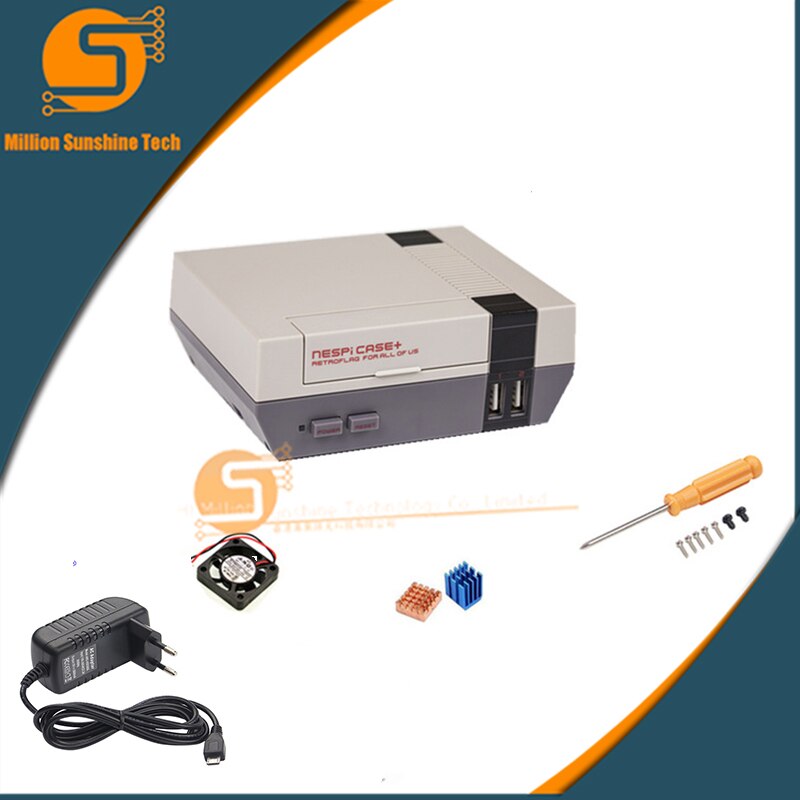 Original nespi fodral+ låda för hallon  pi 3 2 b+  rpi 3 plastfodral nes stil med kylfläkt  + 2 spelplatta +16gb+5v 3a ström