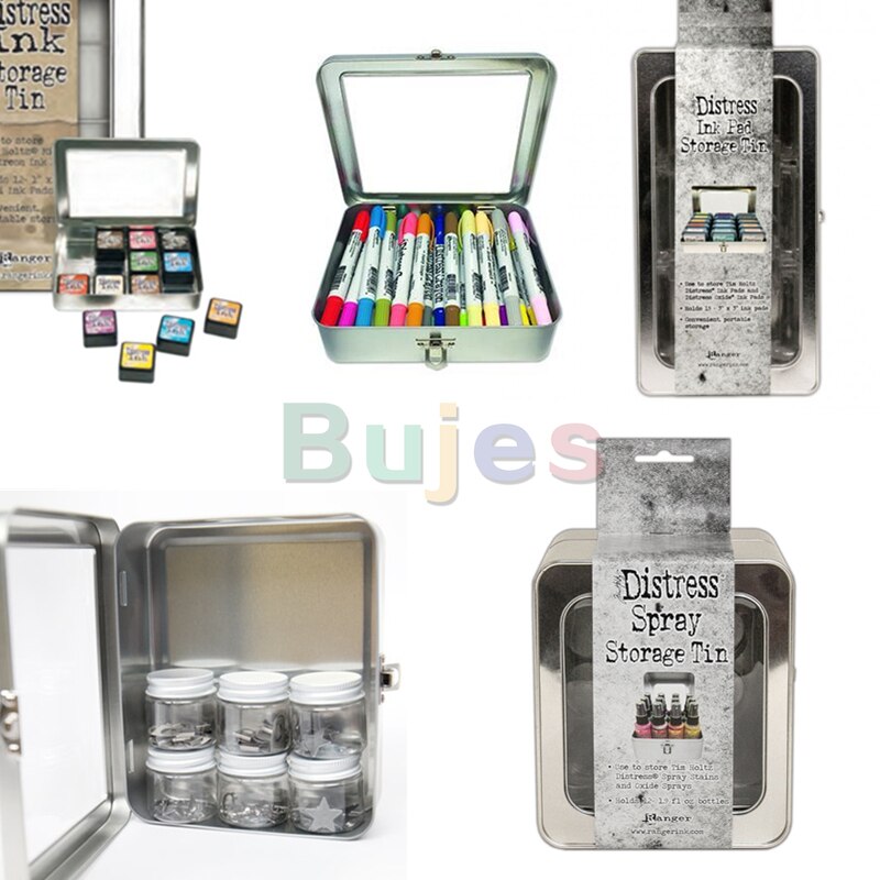 Tim Holtz Mini Nood Inkt Opslag Tins, Ranger Tholtz Distress Krijt Tin, Ranger Nood Spray Tin