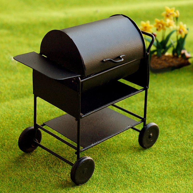 1/12 escala casa de muñecas miniatura jardín al aire libre cuadrado barbacoa parrilla horno de juguete negro