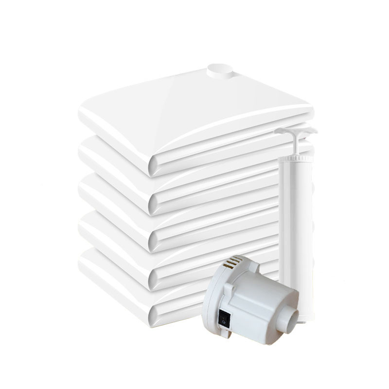 Thickened Vacuum Bag Clothing Storage Bag With Valve White Border Folding Compression Storage Bag Travel Seal Bag (White): 50x70 cm / Manual air pump