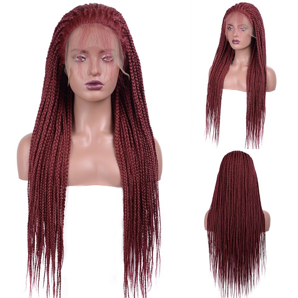 Lace Frontal Cornrow Wig Synthetic Wigs Lace Front Braided Wigs Hand Braided Box Braid Lace Wigs With Baby Hair For Women: 99j