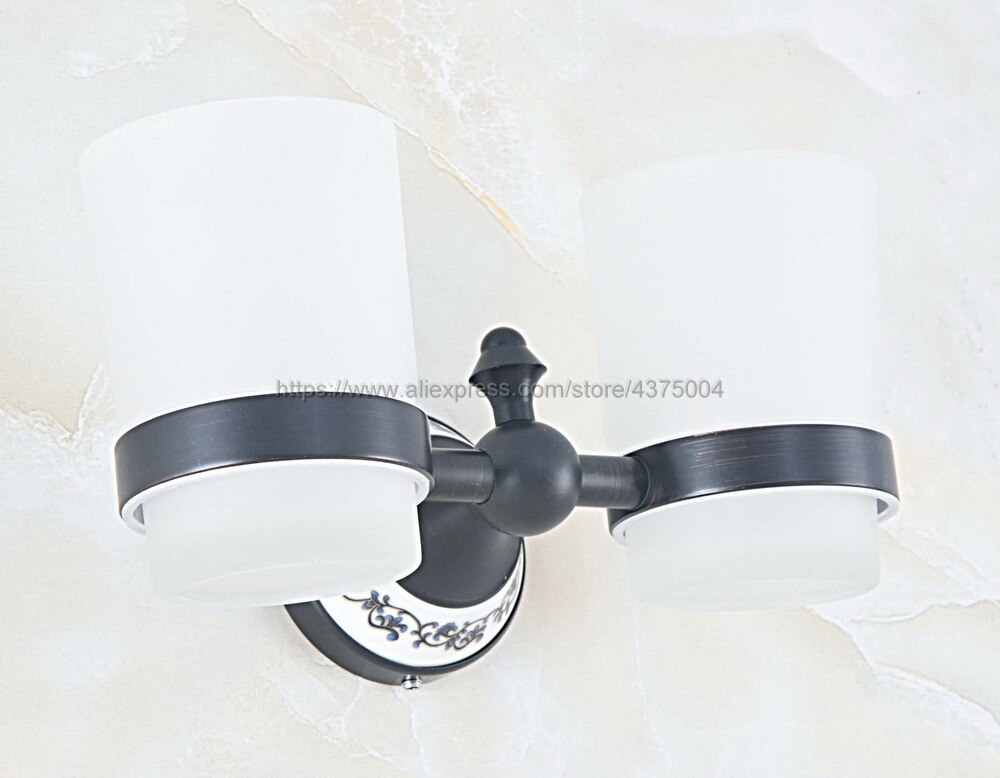 Bathroom Accessory Wall Mounted Black Oil Rubbed Bronze Toothbrush Holder with Two Glass Cups Nba760