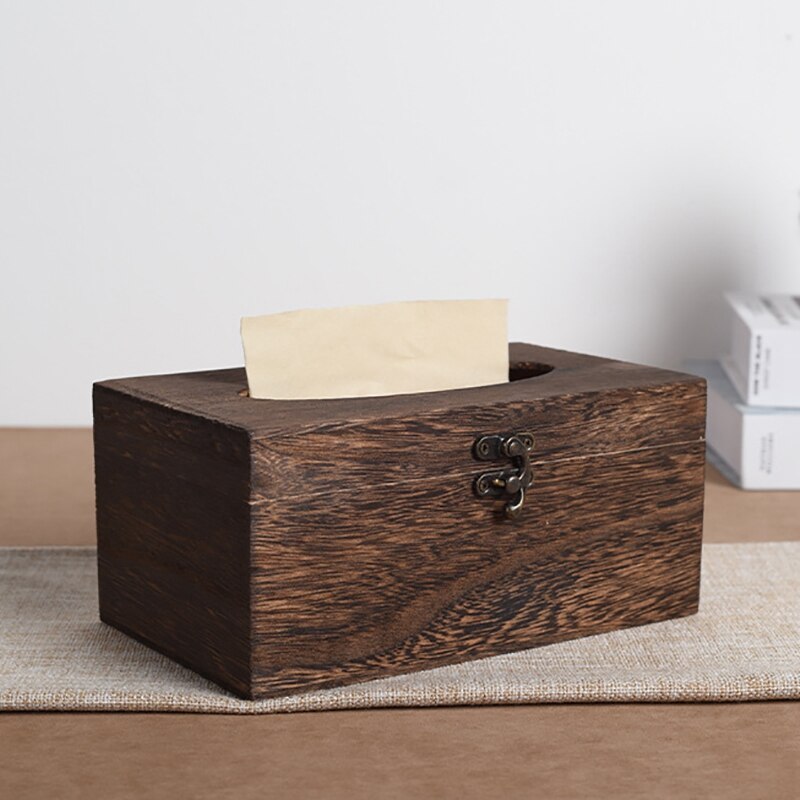 Retro Style Wooden Tissue Box,Paper Napkin Holder Case Wood Bathroom Facial Tissue Box for Bathroom Bedroom