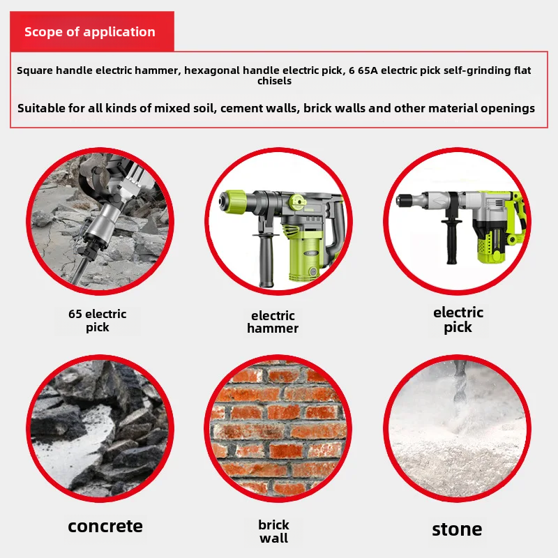 Electric Hammer Drill Bit Concrete Wall Square Handle Hexagonal Handle 65A Electric Mallet Head Self-sharpening Flat Hammer