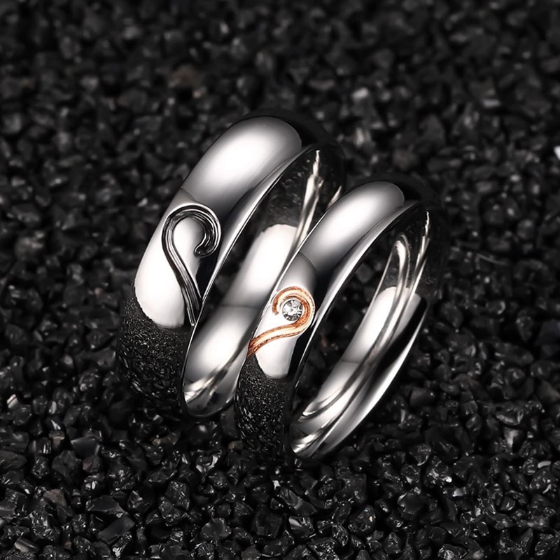 Vnox Couple bague pour femmes hommes coeur acier inoxydable promesse bijoux