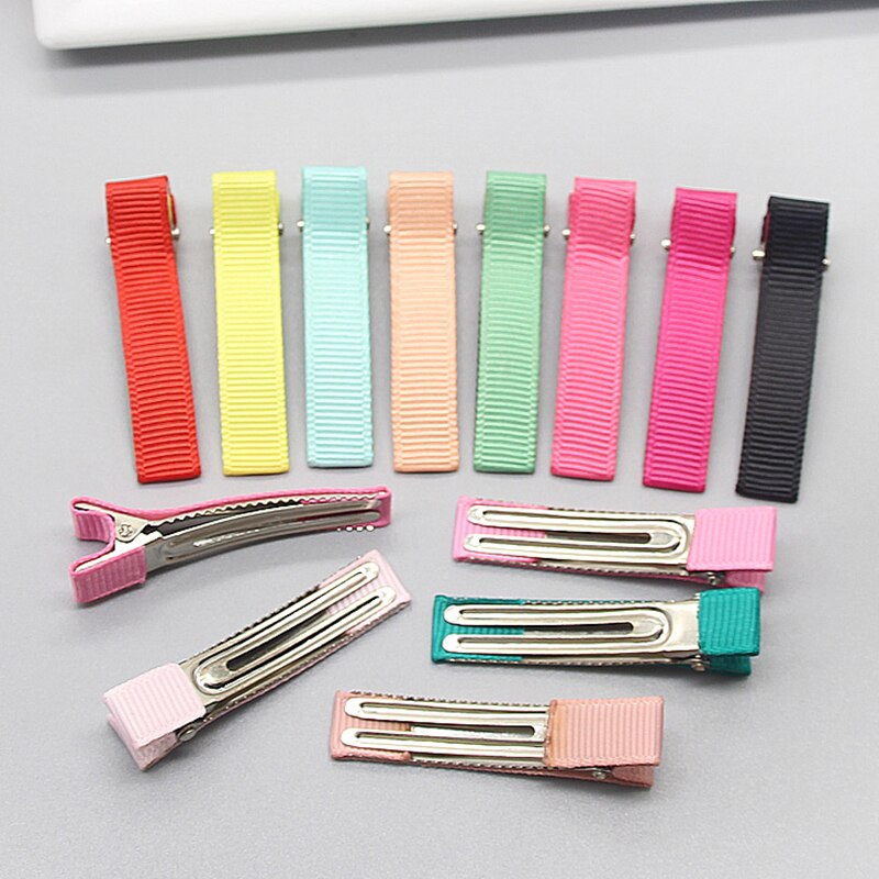 20 sztuk/partia 5cm ryps wstążka pokryte pokryte aligator spinki do włosów podwójne Prong szpilka baza dla DIY dziewczyny dziecko dzieci łuki szpilka
