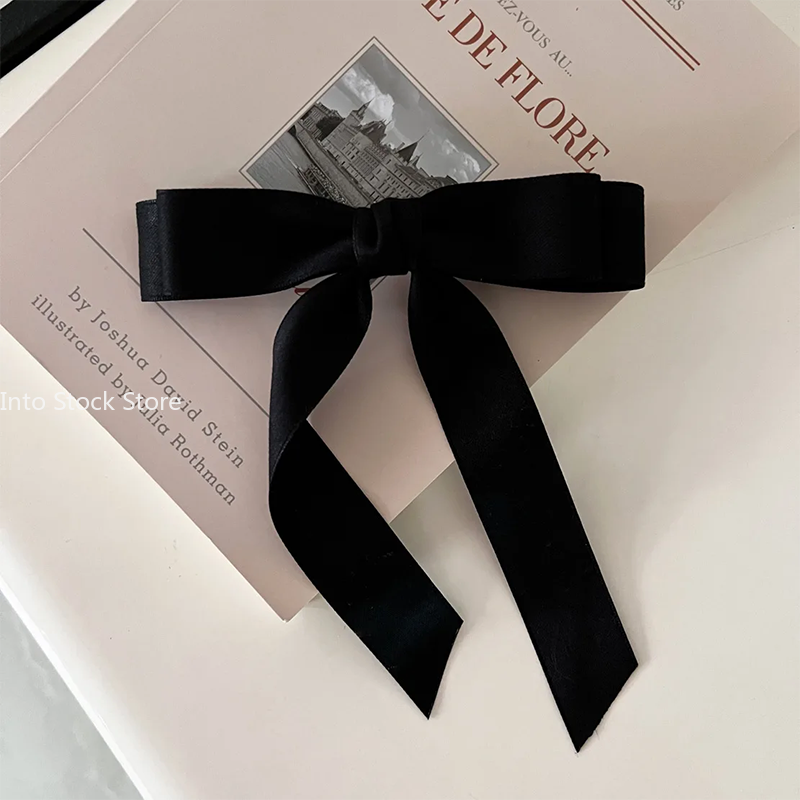 Horquilla con lazo para el pelo de tela para mujer, pinzas para el pelo con cinta, tocado, lazo blanco y negro, Clip superior, accesorios de joyas para el cabello femenino