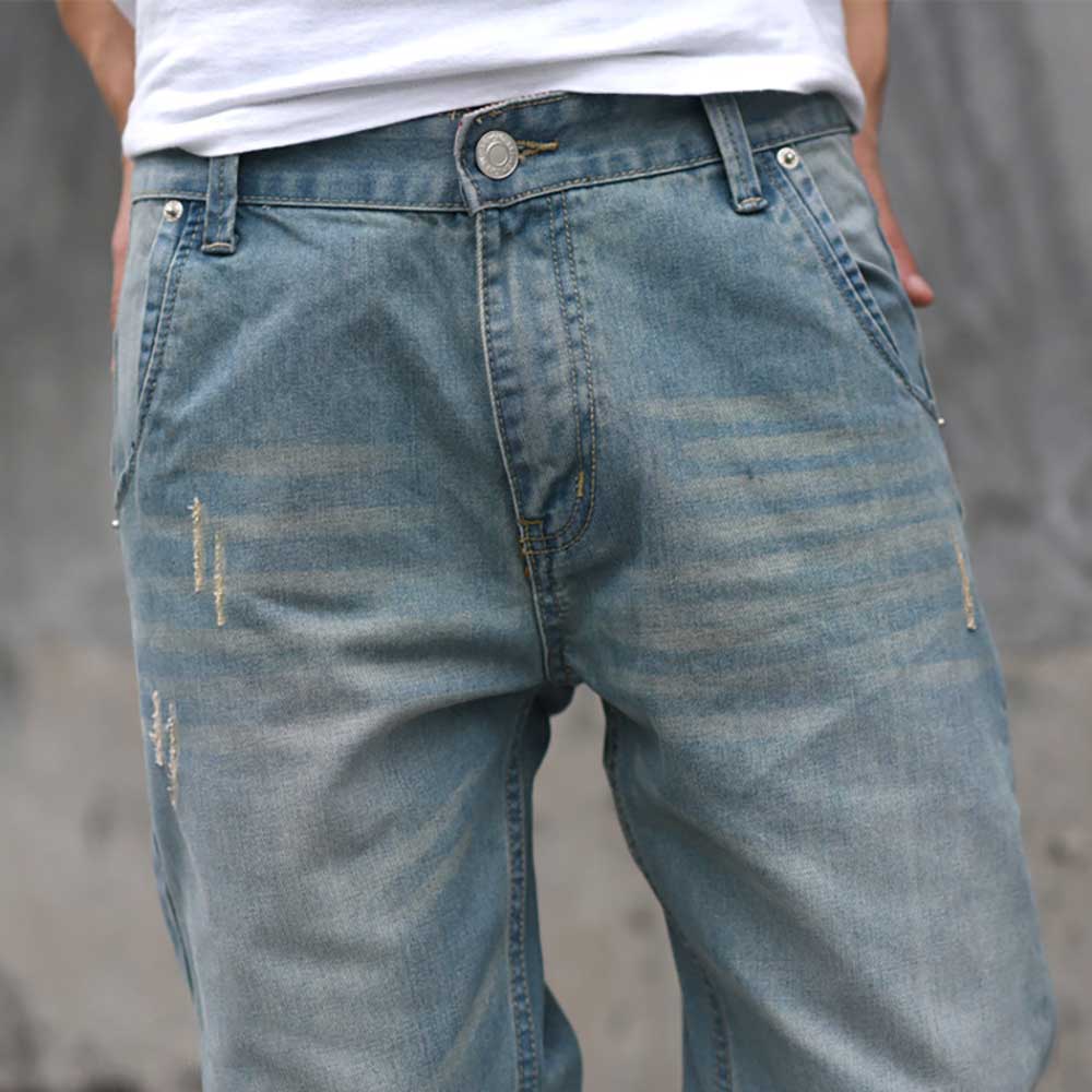 Nowy tendencja szarawary dżinsowe mężczyźni na co dzień stożkowe spodnie dżinsowe regularny krój niebieskie w stylu retro spodnie biegaczy spodnie jeansowe odzież męska