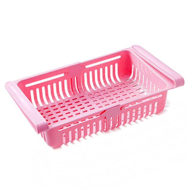 Estante retráctil de almacenamiento para cajón de nevera, estante para congelador, ajustable, extraíble, organizador de almacenamiento de capa espacial: Retractable Pink