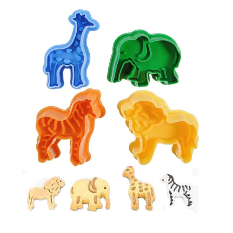 4 Uds. Galletas animales de plástico León jirafa cebra cortador de galletas para hornear utensilios de decoración de pasteles