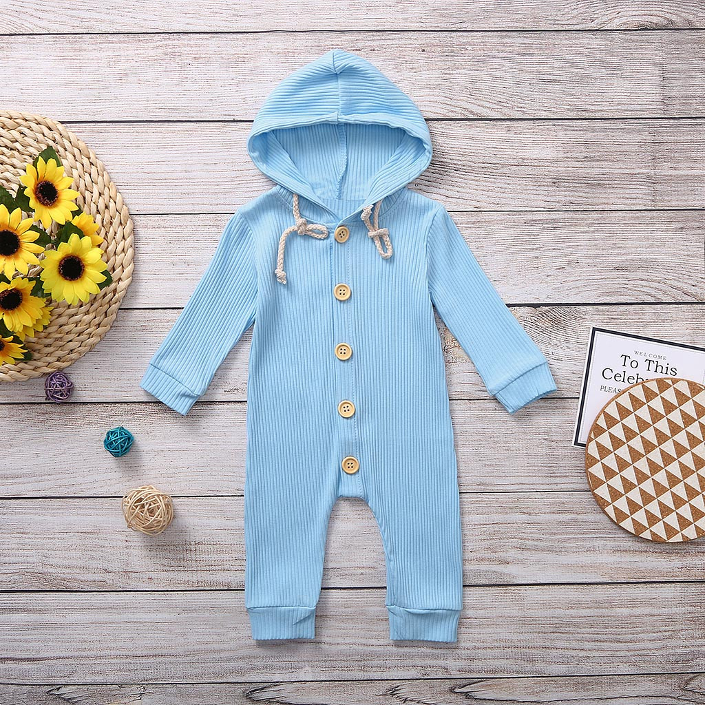 Baby Romper Girl Hooded Button Solid Color Jumpsuit Costume Born Baby Clothes Onesie Toddler Kids Winter Clothes 19Sep