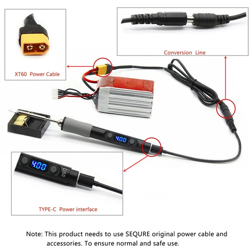 SQ-D60 60W 100-400 ℃ TYPE-C ajustable MINI soldador eléctrico soldadura Digital inteligente fuente de alimentación de herramientas de soldadura PD