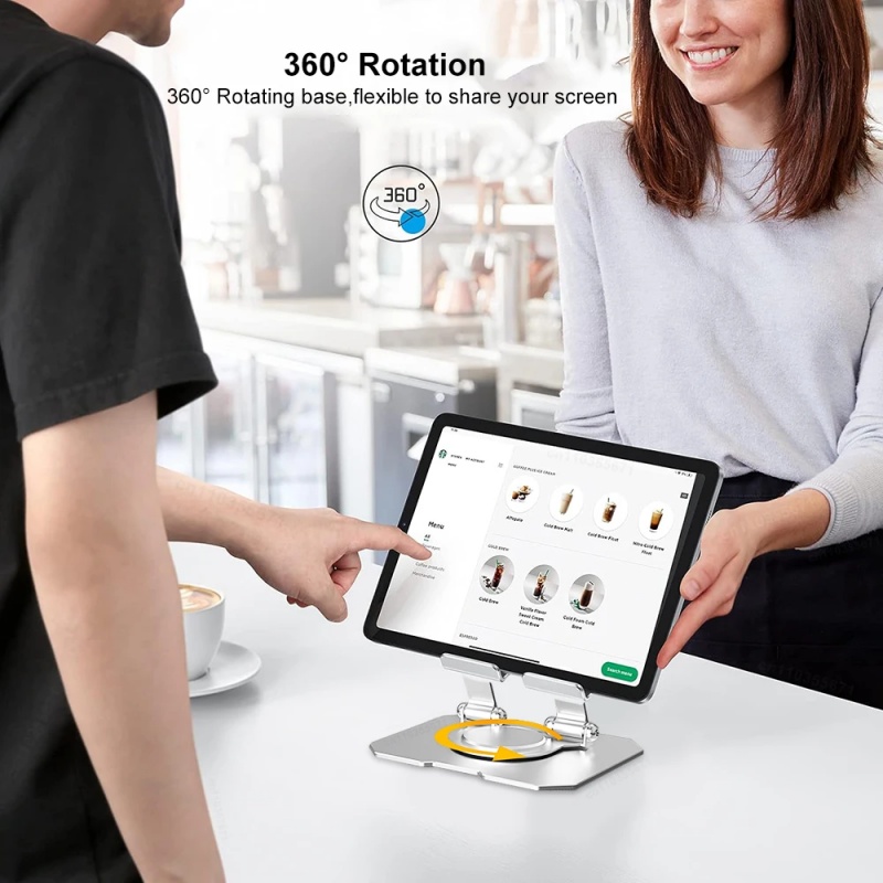 Hållare för surfplattor, stativ i kolstål med 360 ° rotation, justerbart stativ för ipad pro air mini, skrivbordsfäste för mobiltelefon, 4-15 tum