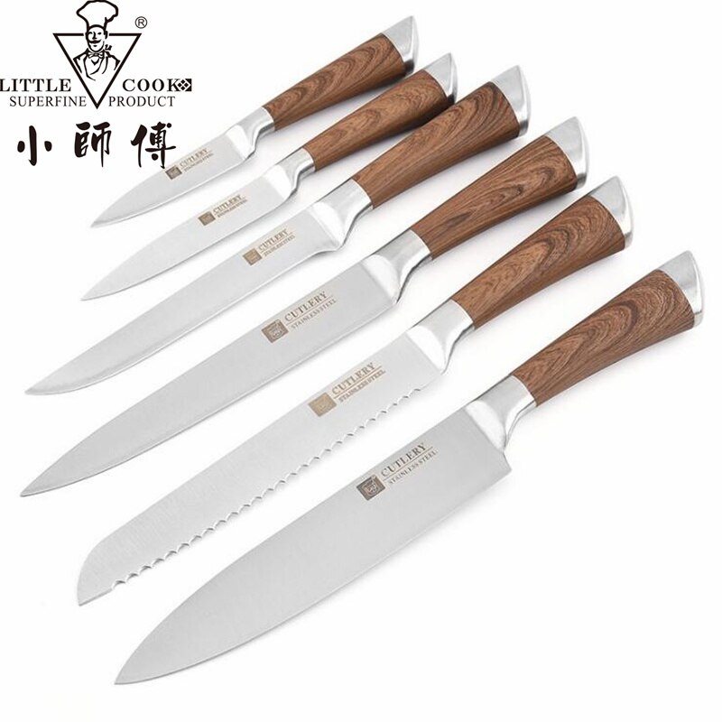 Little Cook 6 Stuk Handgemaakte Japanse Keukenmessen Set Sharp Vaste Blade Officemes Utility Cleaver Sushi Koksmes Koken gereedschap