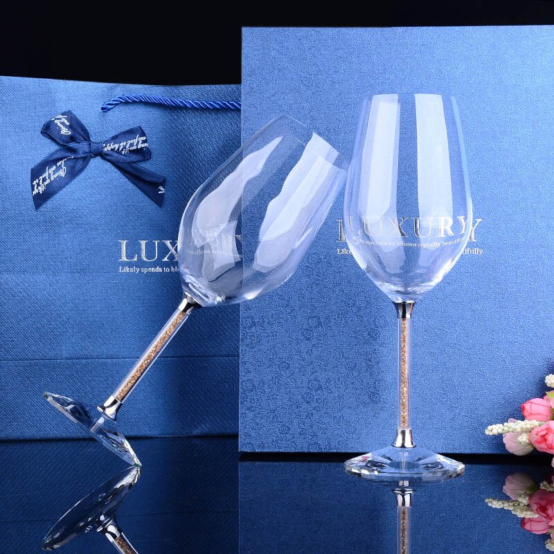 2 st vinglas set lyxig kristallbägare champagne med diamanter bröllop hem fest dricka glas: 2 st guld diamant