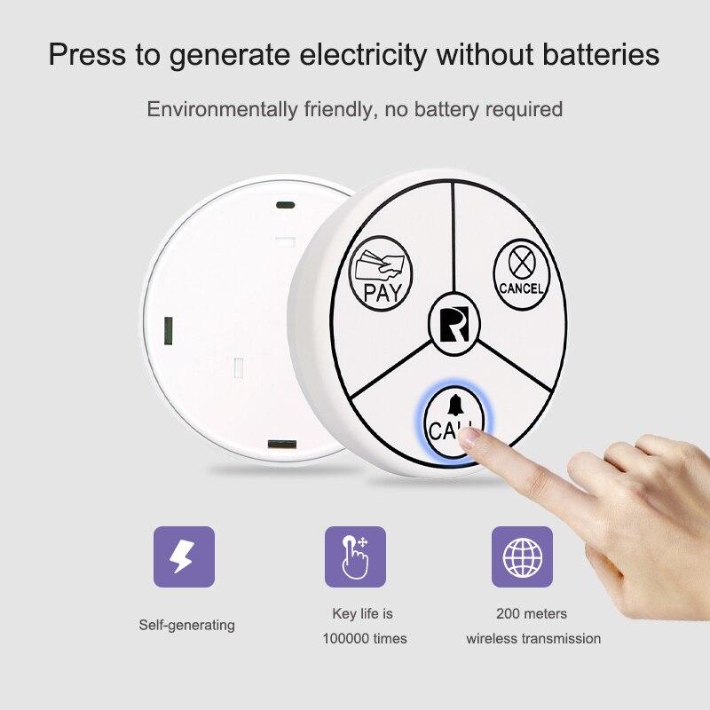 Retekess Waiter Calling System Wireless Call Self-Powered Waterproof Call Button and Signal Amplifier for Cafe Restaurant