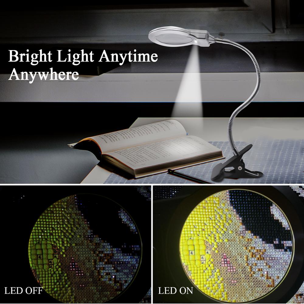 5D Diamond Painting Magnifying Glass LED Lamp for Diamond Art with 4X and 6X LED Magnifying Glass Diamond Painting Tools