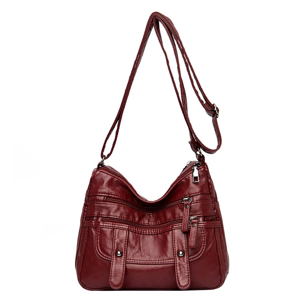 Solid Crossbody Bag Casual Women PU Shopping Street Shoulder Bags Large Capacity Multi-zipper Mother Top-handle Handbags: Red C